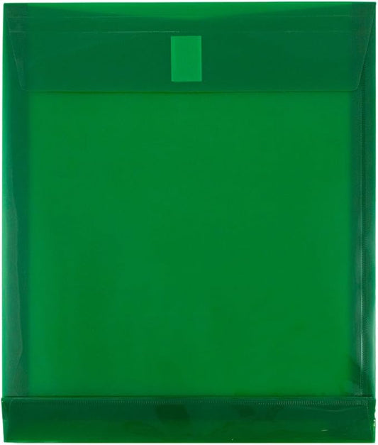 JAM PAPER Plastic Expansion Envelopes with Hook & Loop Closure - Letter Open End - 9 3/4 x 11 3/4 with 1 Inch Expansion - Green - 12/Pack