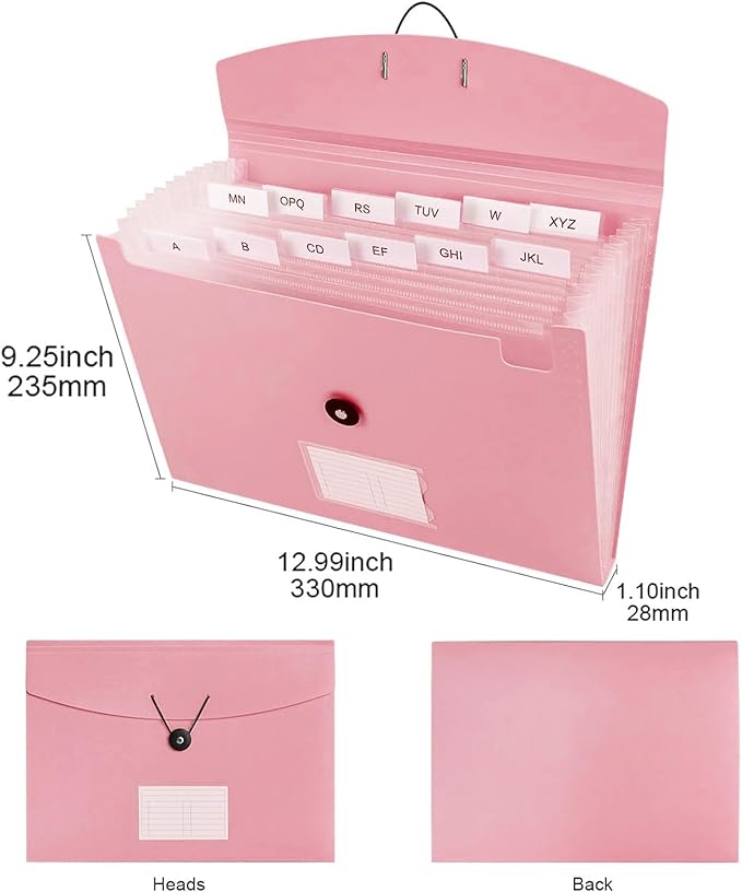 Pink Expandable File Folders, Expanding Receipt Organizer, Accordion Folder File Folders, Important Document Organizer, Accordion Folder for Office/School (Pink)