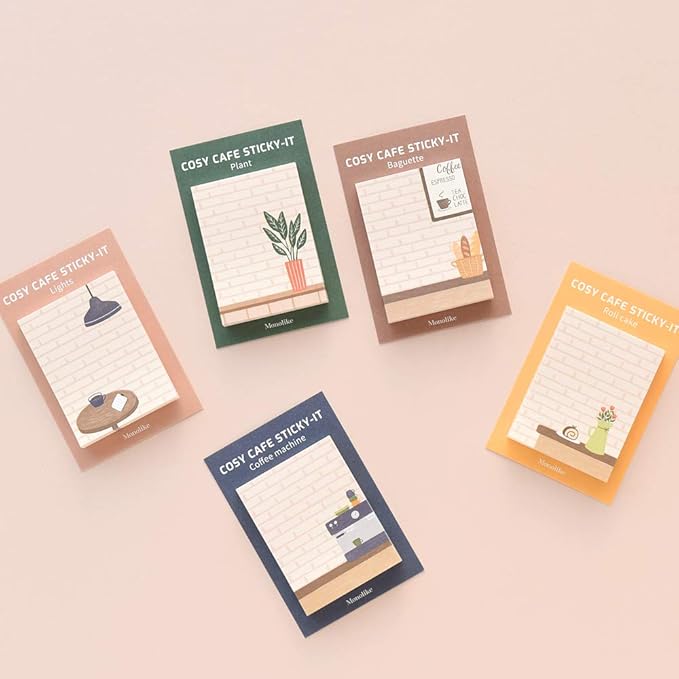 Monolike Cosy Cafe Sticky-it - 5p Set Self-Adhesive Memo Pad 50 Sheets
