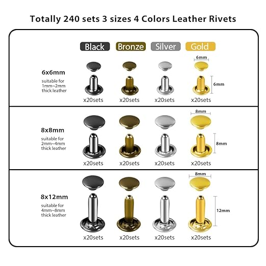 Belt Hole Puncher with 240 Sets of Leather Rivets - Updated Hole Sizes Puncher for Belt, Watch Band, Strap, Dog Collar, Saddle, Shoes, Fabric, DIY Home or Craft Project