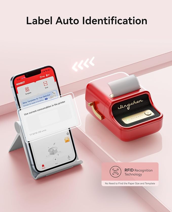 NIIMBOT B21 Label Maker, 2 Inch Portable Thermal Label Printer, Label Maker Machine with Tape, Compatible with Android, iOS & PC,Labeling for Home Storage Office and Small Business,Red