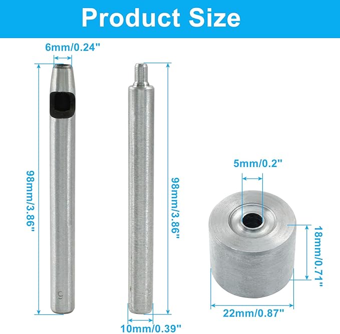 Litoexpe Eyelet Hole Punch Die Tool, 6mm Grommet Setter Hollow Punch (Includes Base & Ram) for Leather Craft Clothing Handbag Fabric Curtain DIY