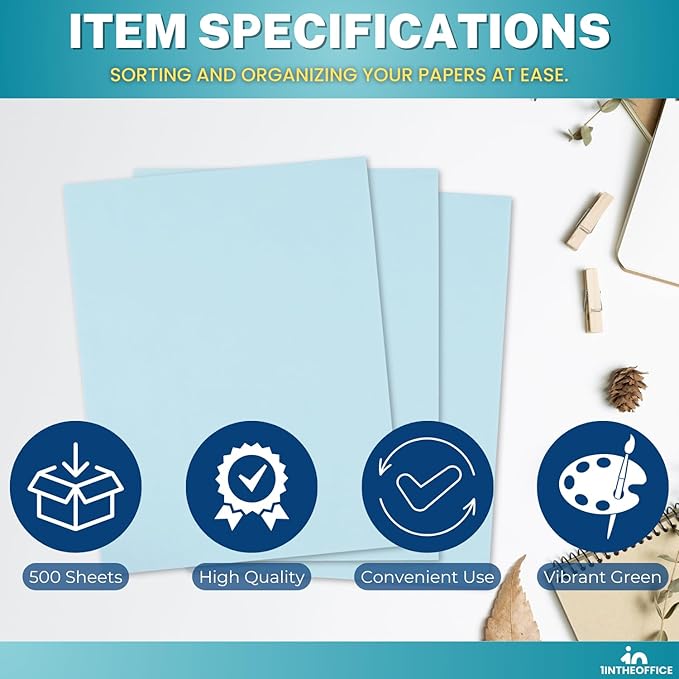 1InTheOffice Blue Copy Paper 8.5 x 11, Colored Copy Paper, Letter Size, 20lb Density, (500 Sheets)