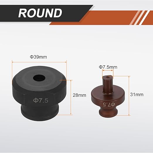 HARFINGTON Hydraulic Hole Punch Die 7.5mm Round Hole 40Cr Steel Electric Punching Kit for MHP-20 JP-20 Electric Punching Machine, Burgundy & Black