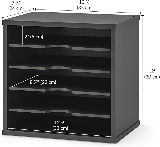 Ballucci File Organizer Paper Sorter, 5 Tier Adjustable Shelves Office Desk Organizer, 13 5/8" x 9 1/4" x 12", Black