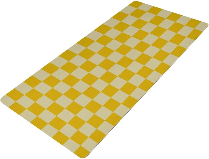 Mouse Pad Desk Mat Leather Desk Pad Large Gaming Desk Cover Protector Mat for Keyboard Computer Laptop Office Waterproof 35.4 x 16.5 Inch Checkered Yellow