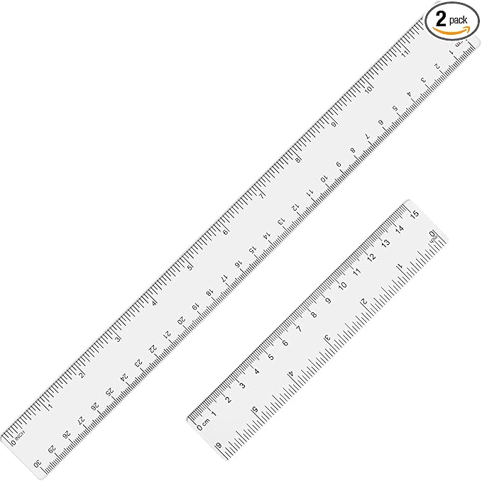 EBOOT 2 Pieces Plastic Ruler Straight Ruler Plastic Measuring Tool 12 Inches and 6 Inches (Clear)