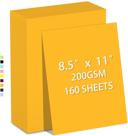 160 Sheets Cardstock Paper 8.5 x 11 Premium Weight 200gsm Orange Card Stock Paper Printing, Crafts, Invitations | Smooth Printer Cardstock Paper | Bulk Construction Paper for DIY & Professional Use