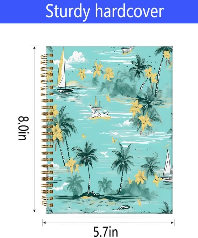 Spiral Journal Notebook,A5 Hardcover Lined Journals for Women Girl 6 x 8.3 in,120 Pages Thick Paper,Cute College Ruled Writing Notebook for Gifts Office Work School(Tropical Summer Island Palm Tree)