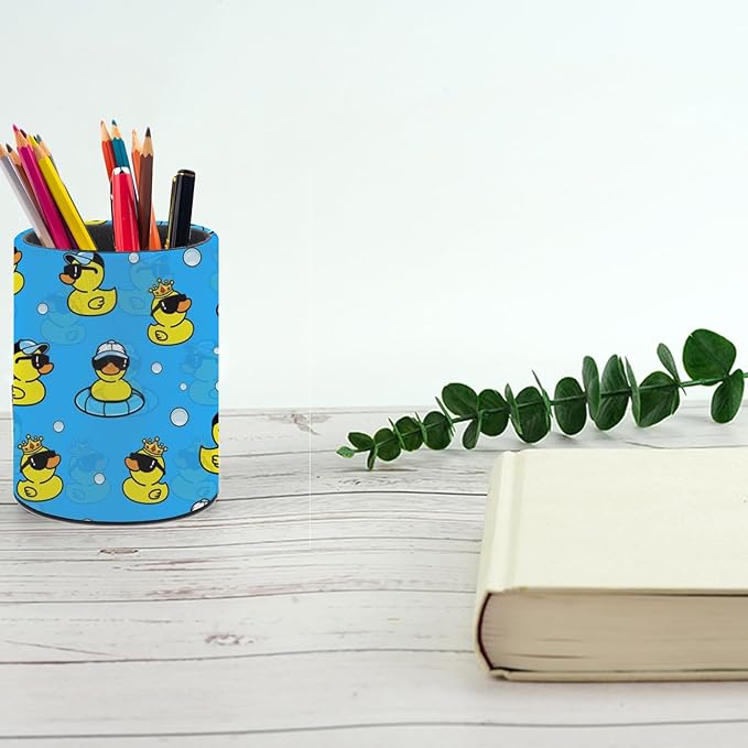 Cute Duck Pen Holder Pencil Organizer Cute Pencil Cup Desk Decor Makeup Brush Holder PU Multifunctional Office Suppliesfor Home Classroom School