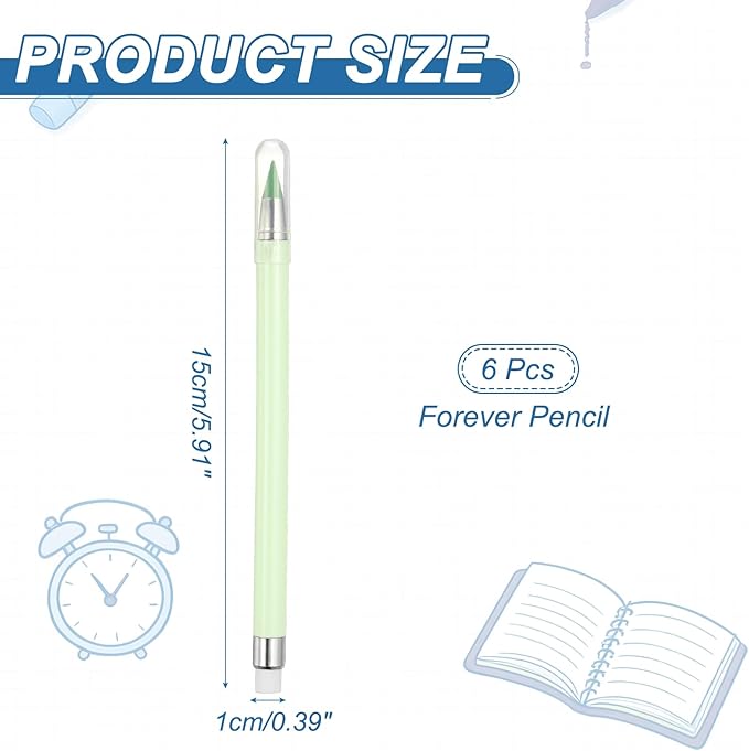 PATIKIL Forever Pencil, 6 Pcs Mechanical Sharpened Cute Metal Pencils Set for Coloring Book Sketch Drawing Writing Art Beginner, Marker Green