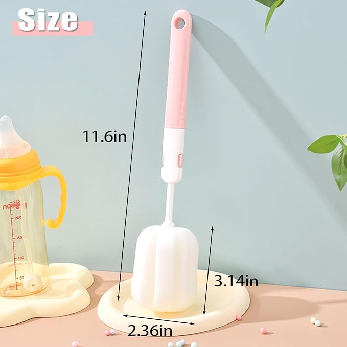 Sponge Bottle Brushes 4 Piece Baby Bottle Brushes Long Handle Cup Scrubber Brush Portable Sponge Bottle Cleaning Brush (4PCS)