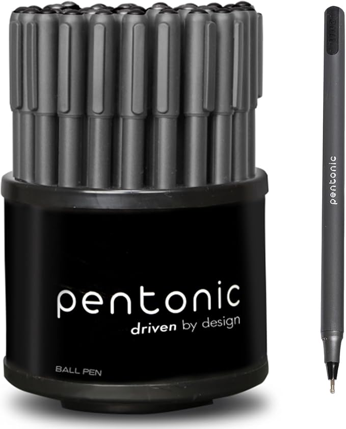linc Pentonic Ballpoint Pens In Pen Organizer, Bulk 50 Count, Black Ink, 1.0 mm Medium Point, Smooth Writing For Journaling, Office & School (PEN12537)