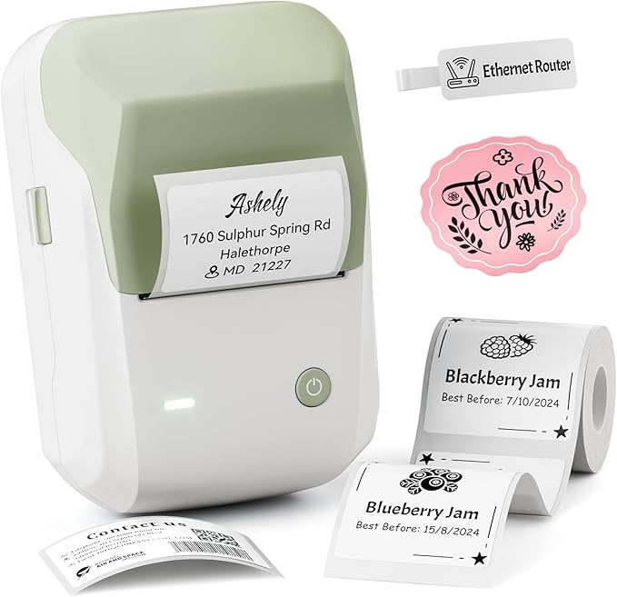 NIIMBOT B1 Label Maker, Bluetooth Portable Thermal Printer Machine with Large Waterproof Tape and Multiple Templates for Small Business,Office,Home,School, 2 Inch (Green, 1 Printer+1 Roll Label)