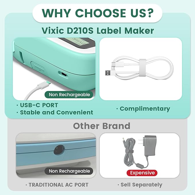 Vixic Label Maker, D210S Label Maker Machine with 4 Laminated Tapes, 12mm Labeler Labelmaker with QWERTY Keyboard, Print Different Fonts Frame Barcode for Home Office School, Green