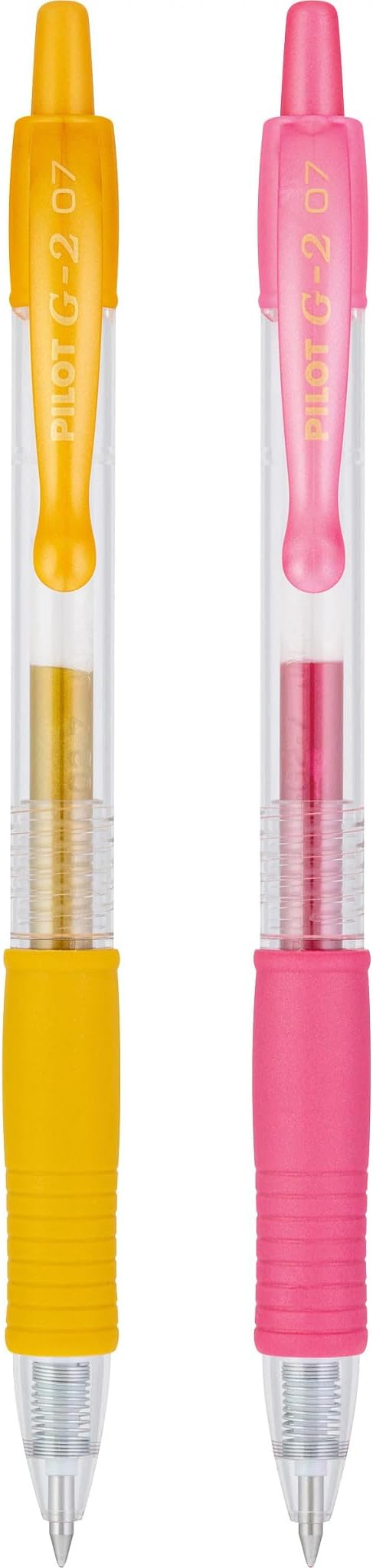 PILOT G2 Metallics Refillable & Retractable Rolling Ball Gel Pens, Fine Point, Assorted Color Inks, 2-Pack (34401)