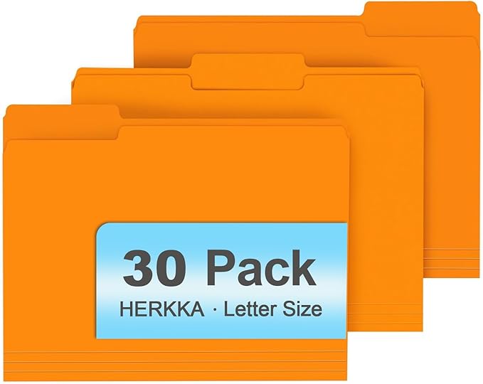 File Folder, HERKKA 30 Pack 1/3 Cut Tab File Folders, File Folders Great for Organizing and Filing, Letter Size, Orange
