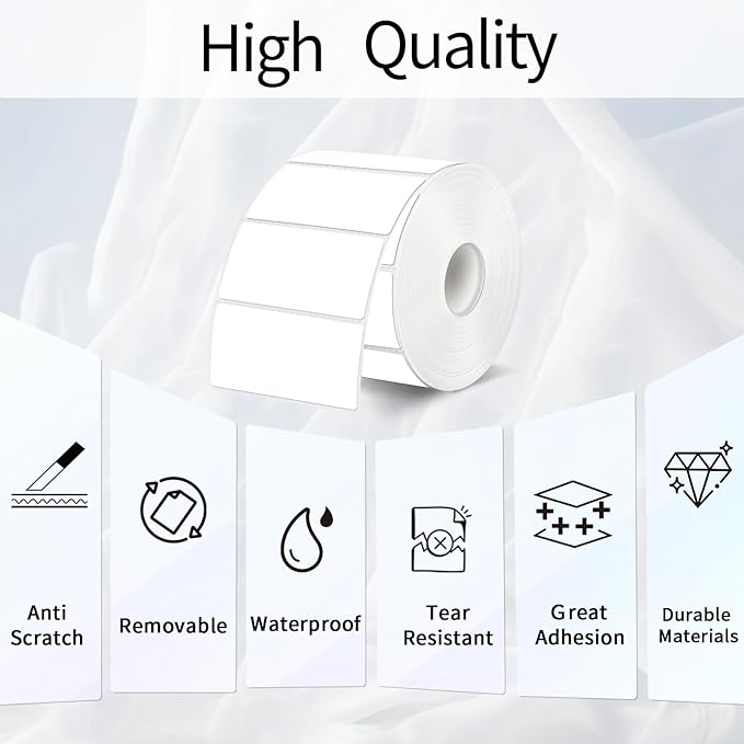 2.25"x1.25" White Thermal Sticker Labels, Self-Adhesive Direct Thermal Printer Barcode Labels Paper, Waterproof/Removable/Perforation Line Design- 300 Sheets