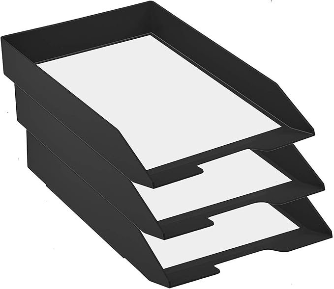 Acrimet Stackable Letter Tray Front Load, Letter Size, Plastic, Black Color, 1 Unit