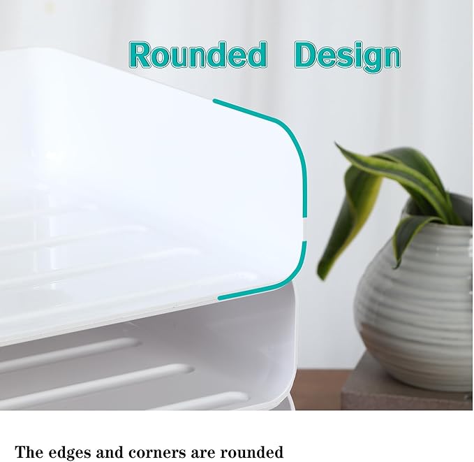 (4pcs Pack) HKeeper Stackable Paper Trays,Letter Tray Organizer,Office Desktop Organizer,A4 Paper Holder,Supplies Magazine,File Documents,Receipts（White,Regular）