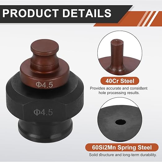 HARFINGTON Hydraulic Hole Punch Die 4.5mm Round Hole 40Cr Steel Electric Punching Kit for MHP-20 JP-20 Electric Punching Machine, Burgundy & Black