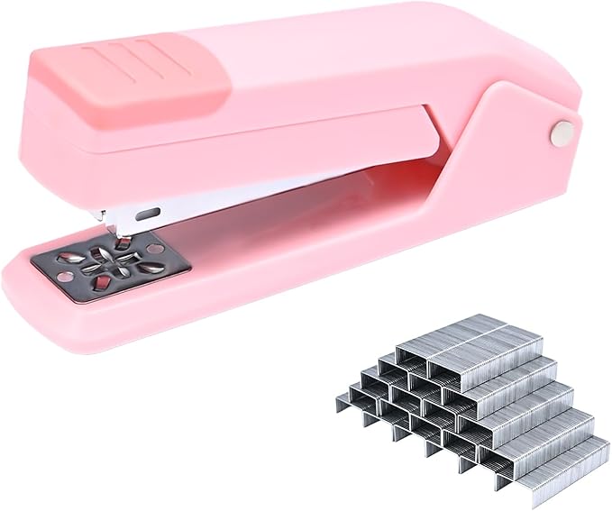 M&G Cute Swing-Arm Swivel Stapler with 1000 Staples, 360 Degree Rotate Desk Stapler, 25 Sheets Capacity, Jam Free, Desktop Stapler for Book and Booklet Binding (Pink)