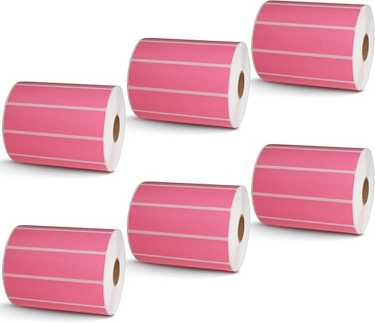 BETCKEY - 4" x 1" Multipurpose Labels Compatible with Zebra & Rollo Label Printer,Premium Adhesive & Perforated[Pink, 6 Rolls, 8250 Labels]