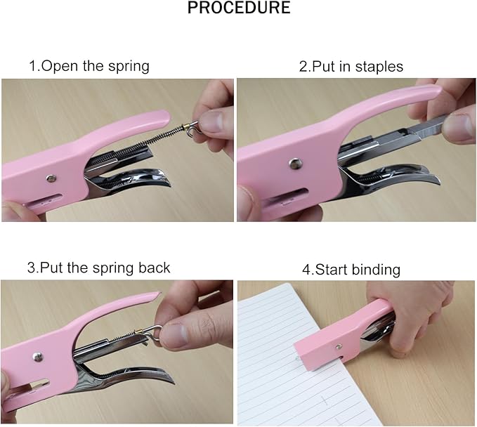 Small Hand-held Stapler Set, 15 Sheet Capacity, includes 750Pcs Staples and A Staple Remover, Mini Desktop Stapler for Office, School, Home or Travel Use. (Pink)