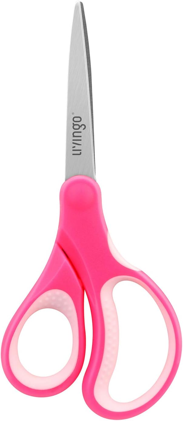 LIVINGO 7" Student Scissors, Sharp Stainless Steel Pointed Tip Blades Shears for Middle School Kids Crafting Project, Comfort Right/Left-handed, Assorted Color, 3 Pack