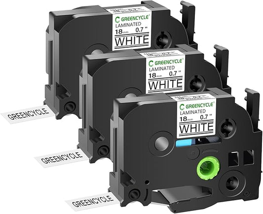 GREENCYCLE 18mm Label Maker Tape Compatible for Brother P-touch TZe-241 18mm 0.7'' Laminated White TZ-241 TZe241 Black on White 3/4'' TZe TZ Tape for Ptouch PT-D400 D410 D600 D610BT P700 P750W, 3 Pack