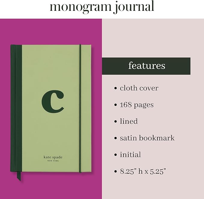 kate spade new york Just Mine Notebook Journal, Monogram Cloth Hardcover Journal, 8.25" x 5.25", Diary Includes 168 Lined Pages, (C)