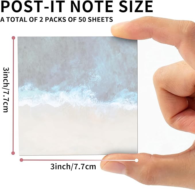 2 Pack Sticky Notes 3x3 Inches, Bright Cute Strong Sticking Power, Easy to Post for Home, Office, 80sheets/Pads, Sea Wave