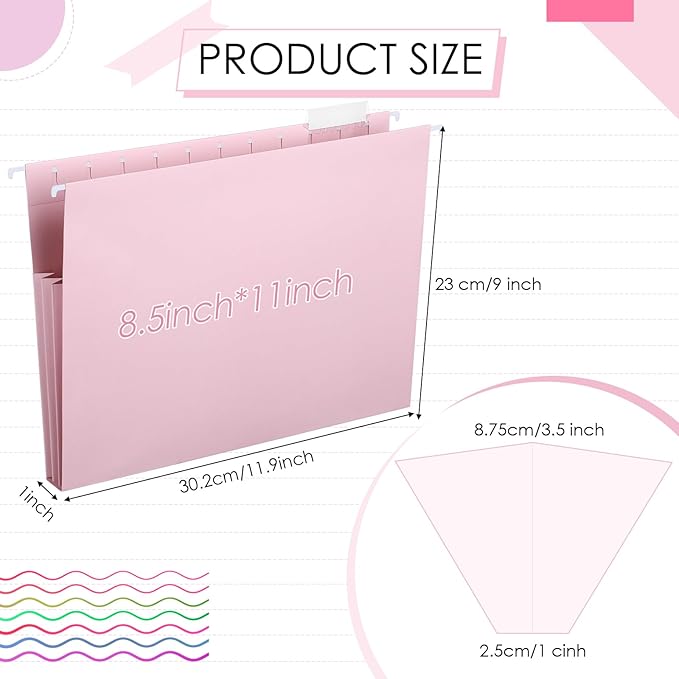 Yaomiao 24 Pack Hanging File Folders 3 Pleats Letter Size File Cabinet Folders with 1/5-Cut Adjustable Tabs Expandable Document Cabinet Colored for Home Desk Office Organization(Fresh Color)