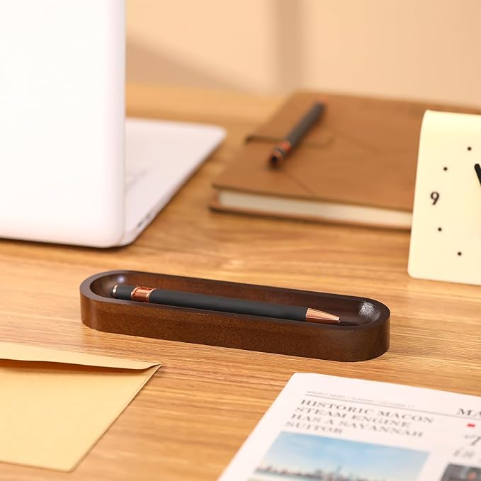 Chunful Set of 2 Black Walnut Pen Tray Wood Pen Holder Wooden Pencil Holder for Desk Multiple Use Desk Writing Stationary Organizer Office School Supplies Storage