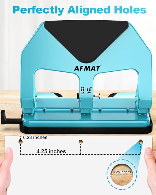 AFMAT HP20 Heavy Duty 3 Hole Punch, 60% Reduced Effort, 50-Sheet 3 Hole Puncher for Binder, 10,000+ Uses, Metal Three Hole Punch for Home Office School, w/Large Chip Tray, Paper Guide