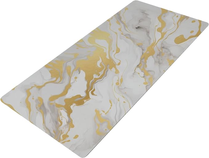 Mouse Pad Desk Mat Leather Desk Pad Large Gaming Desk Cover Protector Mat for Keyboard Computer Laptop Office Waterproof 47.2 x 23.6 Inch Marble White and Luxury Gold