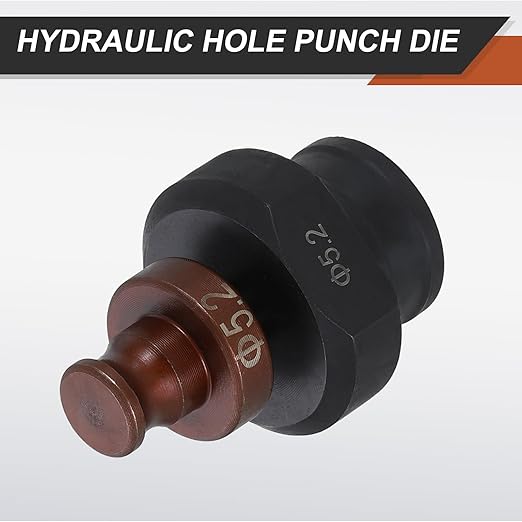 HARFINGTON Hydraulic Hole Punch Die 5.2mm Round Hole 40Cr Steel Electric Punching Kit for MHP-20 JP-20 Electric Punching Machine, Burgundy & Black