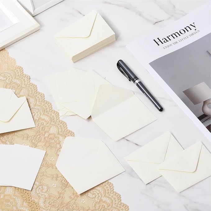 100 Pack 4 x 2.75" Mini Envelopes 120GSM Cream Gift Card Envelopes Bulk Small Paper Gift Card Sleeves Greeting Card Business Card Tiny Envelope Pockets for Card & Invitation