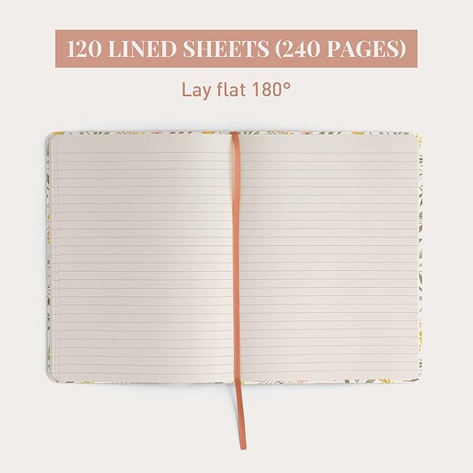 Rileys & Co Notebook Journal for Writing 8 x 6 Inches, Hardcover Daily Journaling Diary - 240 Lined Pages - Compact Notebook for Women, Men, Kids, Work and Travel (Floral)