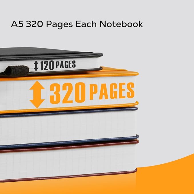 Hardcover Leather Notebooks College Ruled, 320 Pages Notebook Journals for Writing Note Taking Women & Men, A5 (5.7'' X 8.4'') Daily Notebook Journal, Orange