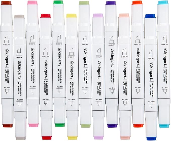 KINGART 424-60 PRO Double-Ended Alcohol Ink Art Markers, 60 COLORS, Fine Point & Chisel Tips, Permanent with Superior Blendability, Includes Plastic Case, 60 Pc.