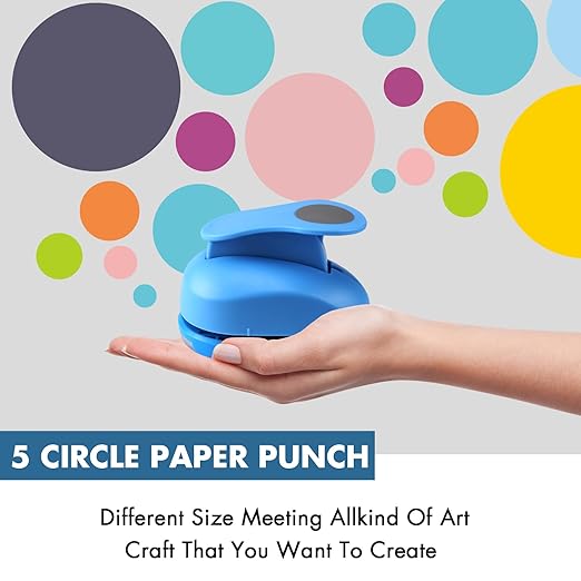 MyArTool Circle Hole Punch Set, 3/8 Inch, 5/8 Inch, 1 Inch, 1.5 Inch, 2 Inch, 5 Different Size Circle Paper Punch for Scrapbooking, Card Making, DIY Photo Albums, Gift Tags, Homemade Confetti