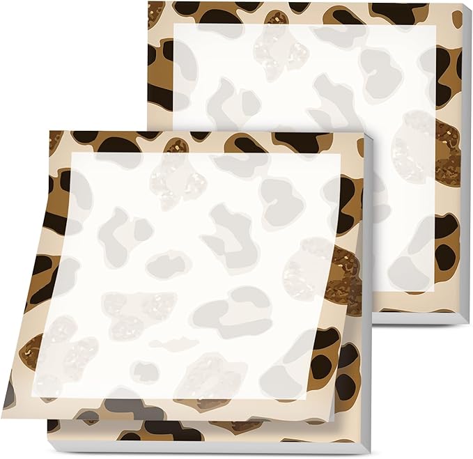 Sticky Notes, 2 Pads, 3x3 inches, Cute Colorful Fun Self-Stick Note Pads, Easy Post, Strong Adhesive Notepad Brown Leopard