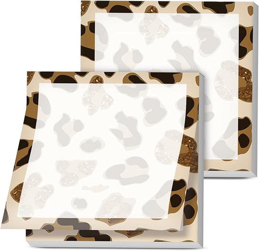 Sticky Notes, 2 Pads, 3x3 inches, Cute Colorful Fun Self-Stick Note Pads, Easy Post, Strong Adhesive Notepad Brown Leopard