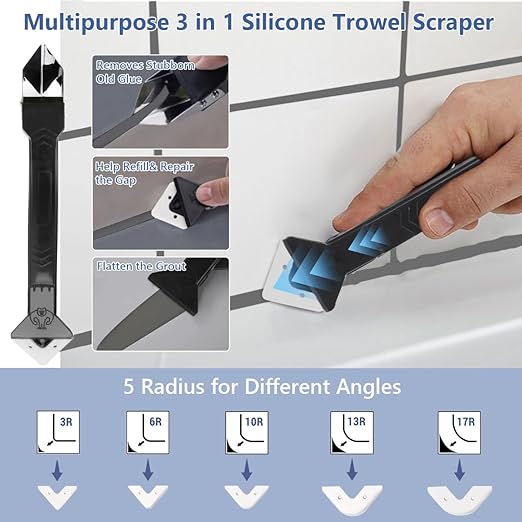 Lskysaga Tile Grout Repair Kit - Grout Filler, Grout Repair Paste with Silicone Trowel Scraper, Fast Drying Grout Repair Kit for Bathroom Shower Kitchen Floor Tile, Waterproof (17.64 oz, Gray)