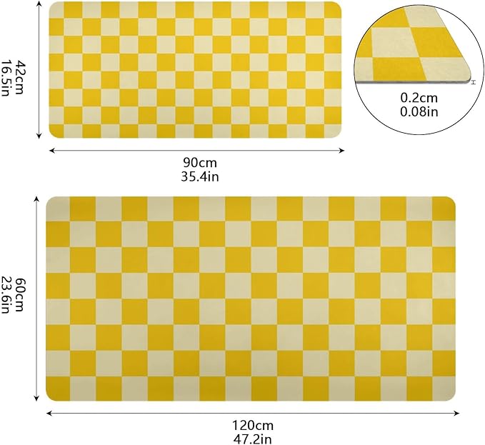 Mouse Pad Desk Mat Leather Desk Pad Large Gaming Desk Cover Protector Mat for Keyboard Computer Laptop Office Waterproof 35.4 x 16.5 Inch Checkered Yellow