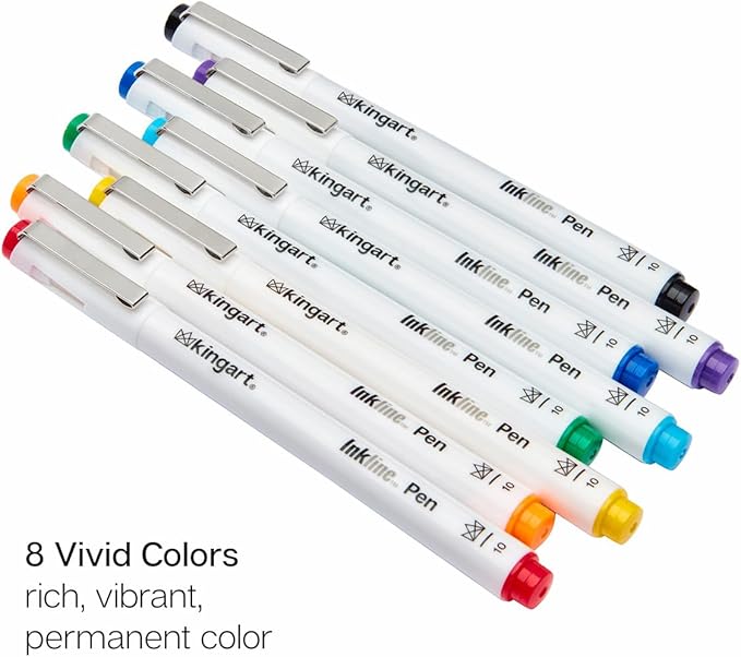 KINGART 433-8 PRO Inkline Color Micro Line & Precision Graphic Pens, 8 COLORS Size 08 (0.60mm) Nibs, Archival Waterproof Japanese Ink for Art, Illustration, Lettering, Anime, Technical Drawing, Manga