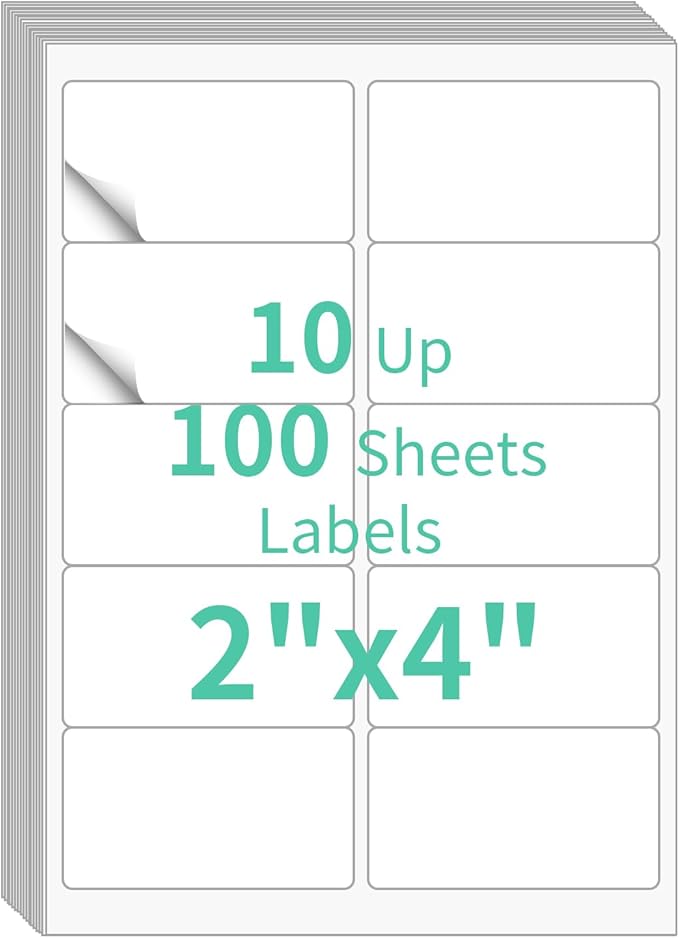 100 Sheets 10 up Labels Mailing Blank Labels, 2" x 4" Sticker Printer Paper for Laser/Inkjet Printer, Self Adhesive Customized Stickers