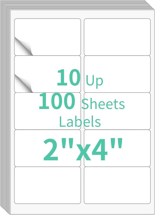 100 Sheets 10 up Labels Mailing Blank Labels, 2" x 4" Sticker Printer Paper for Laser/Inkjet Printer, Self Adhesive Customized Stickers