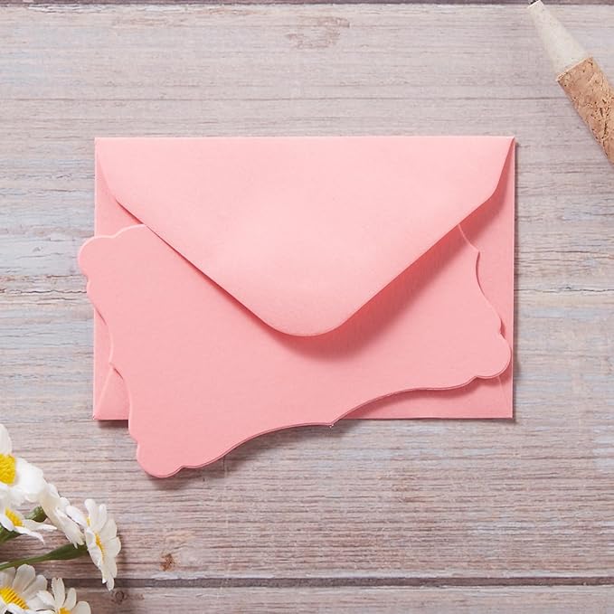 100 Pack Mini Envelopes with Note Cards in 5 Colors for Wedding, Birthday, Baby Showers, 4 x 2.7 Inches (Pink)
